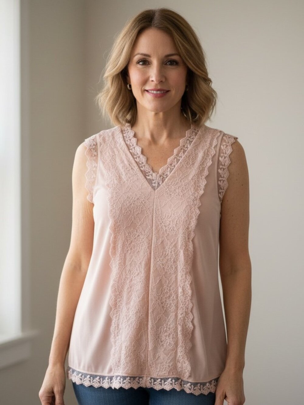 Maurices Blush Pink Floral Lace V-Neck Sleeveless Tunic Top XL